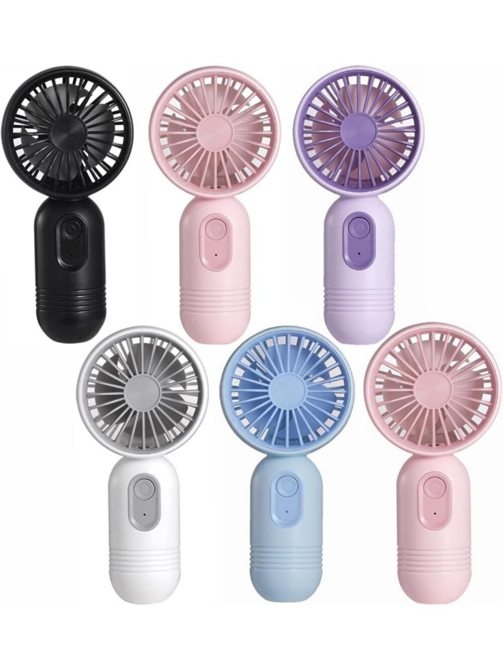 6 Pack Mini Handheld USB Rechargeable Fans - Portable, 3 Speeds, Perfect for